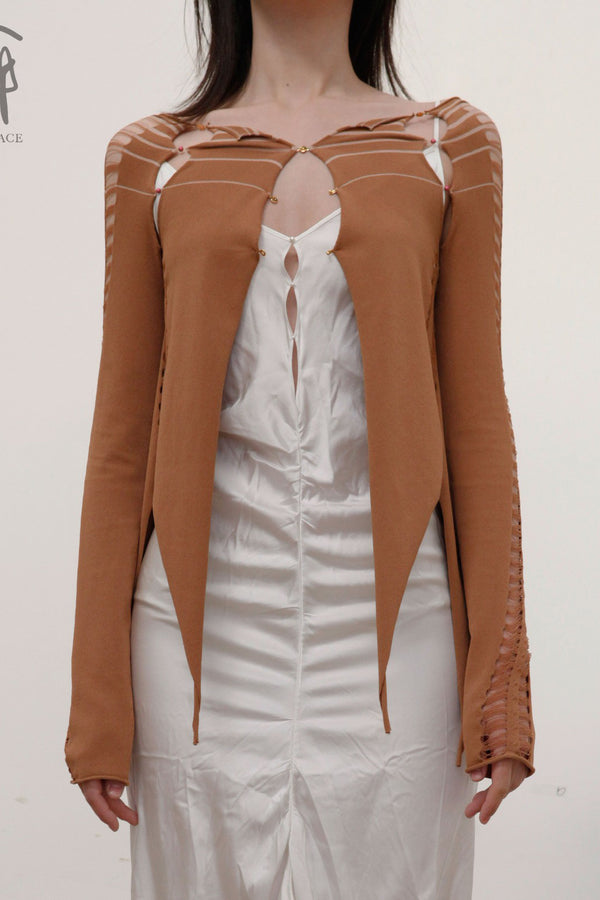 RUI Striped Cardigan RSS22KN05 Sienna Red Brown with Oatmeal stripe